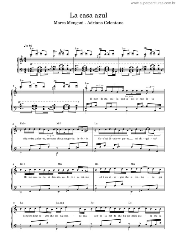 Partitura da música La Casa Azul