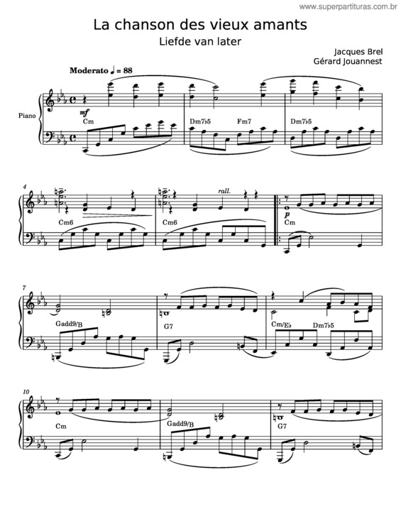 Partitura da música La Chanson Des Vieux Amants – Jacques Brel v.2