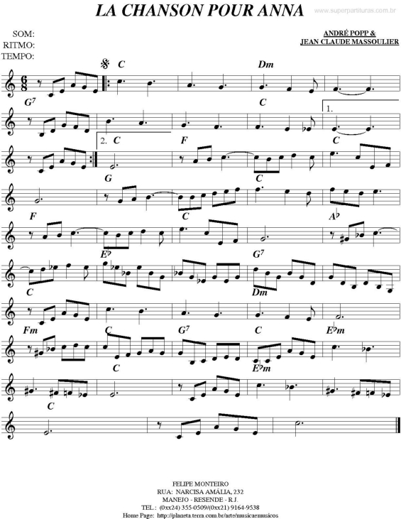 Partitura da música La Chanson Pour Anna