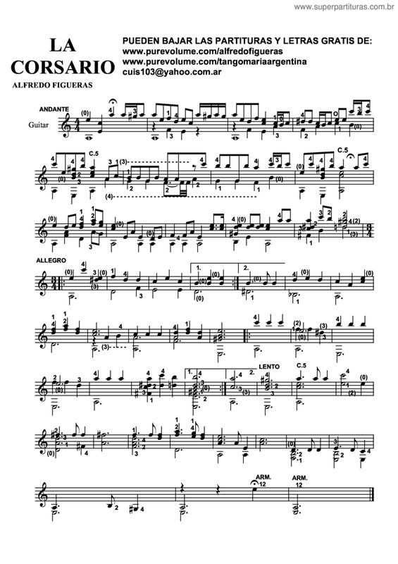 Partitura da música La Corsario