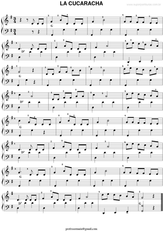 Partitura da música La Cucaracha