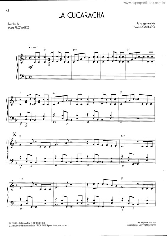 Partitura da música La Cucharacha