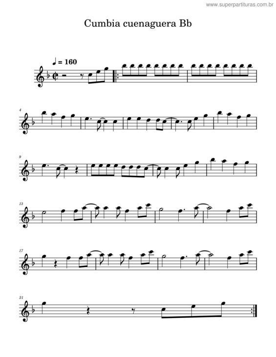 Partitura da música La Cumbia Cienagera – Esteban Montaño Polo, Andrés Paz Barros, Luis Enrique Martínez. Cumbia Cuenaguera Bb