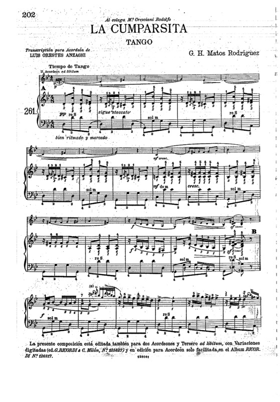 Partitura da música La Cumparsita v.16