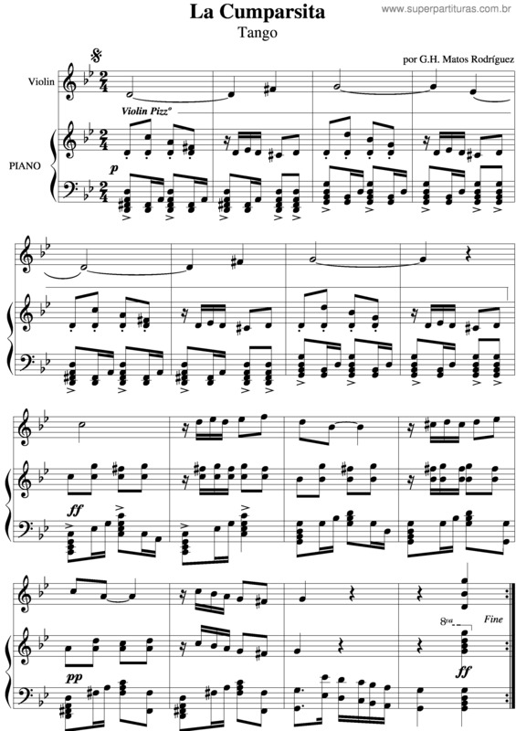 Partitura da música La Cumparsita v.3