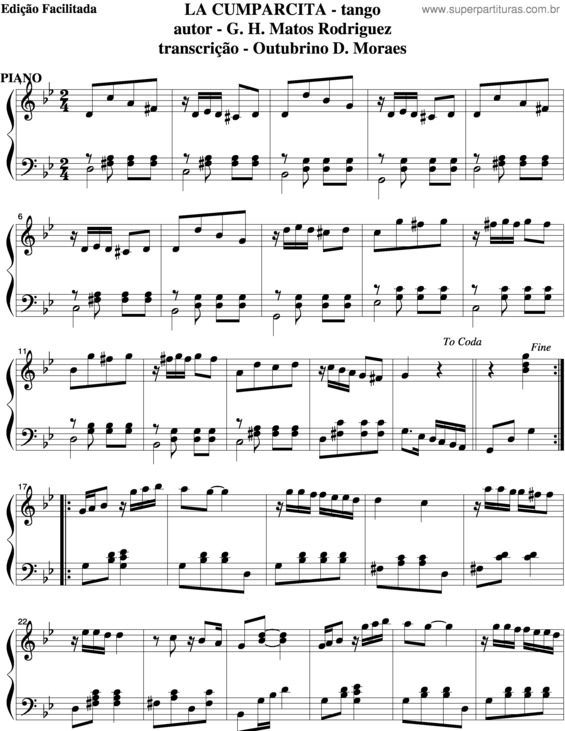 Partitura da música La Cumparsita v.6