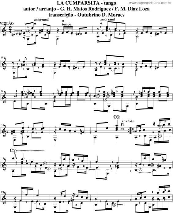 Partitura da música La Cumparsita v.8