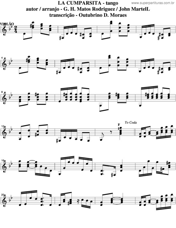 Partitura da música La Cumparsita v.9