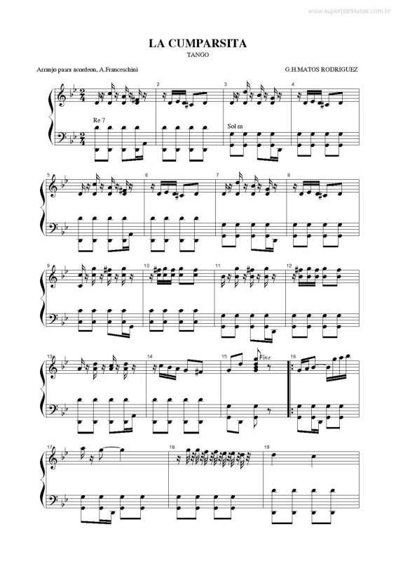 Partitura da música La Cumparsita