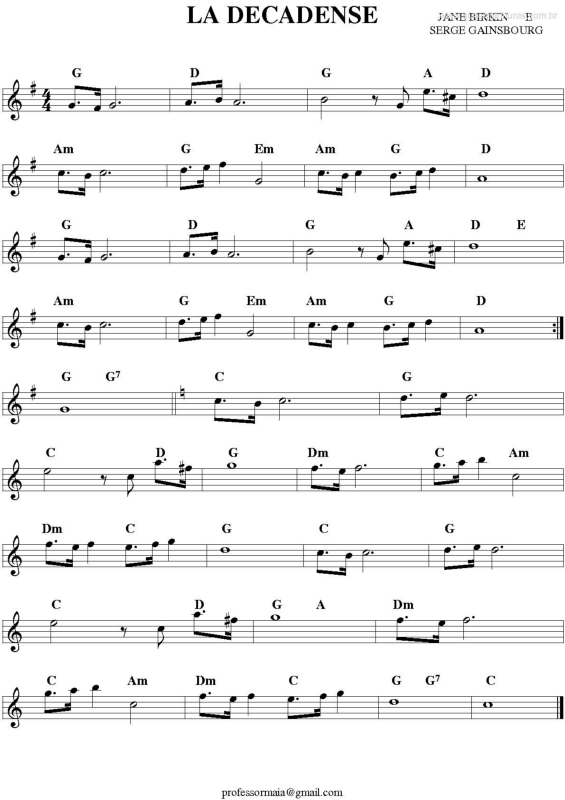 Partitura da música La Decadense