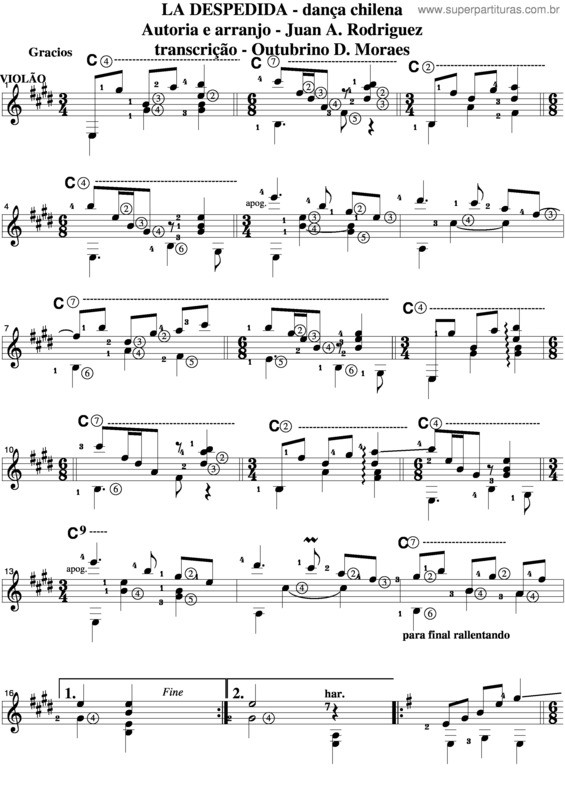 Partitura da música La Despedida