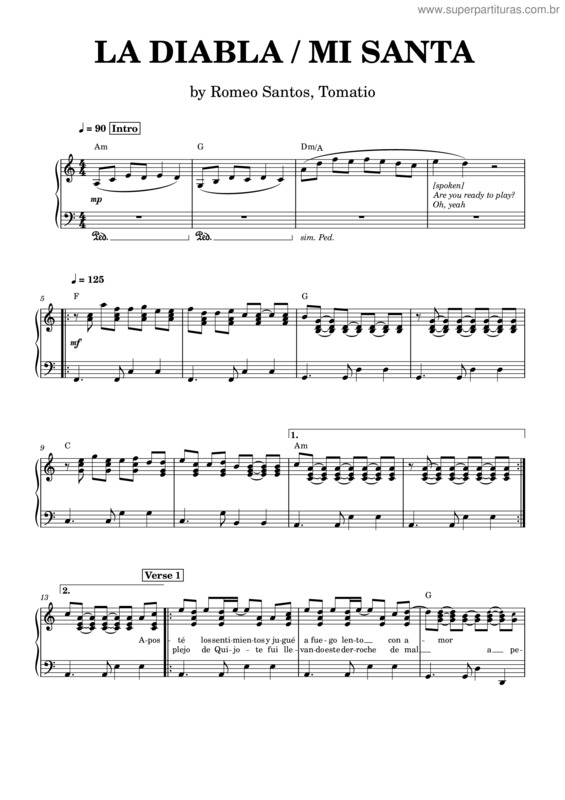 Partitura da música La Diabla:Mi Santa – Romeo Santos, Tomatito