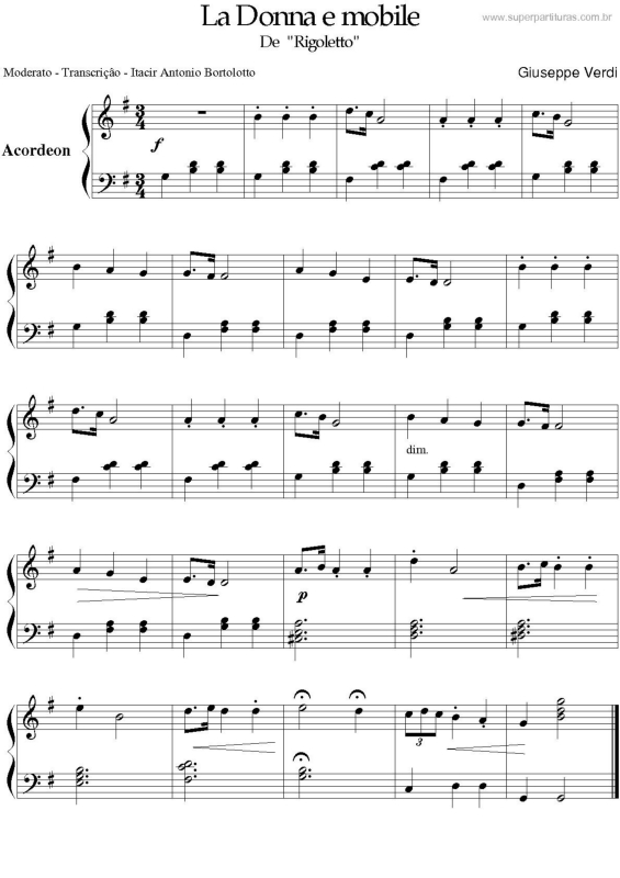 Partitura da música La Donna E Mobile v.3