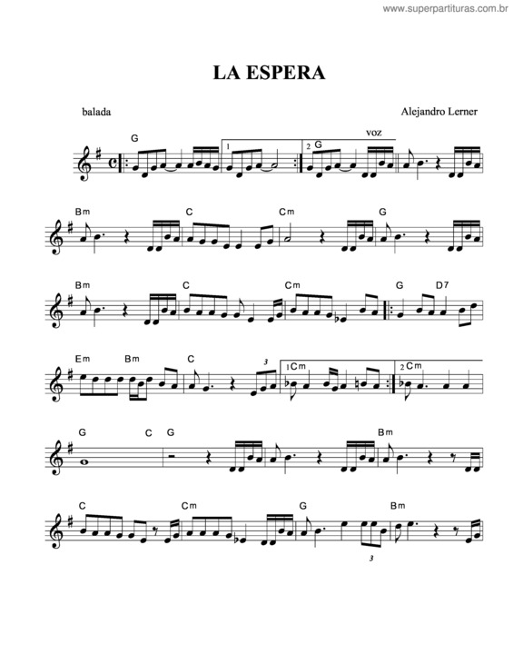 Partitura da música La Espera