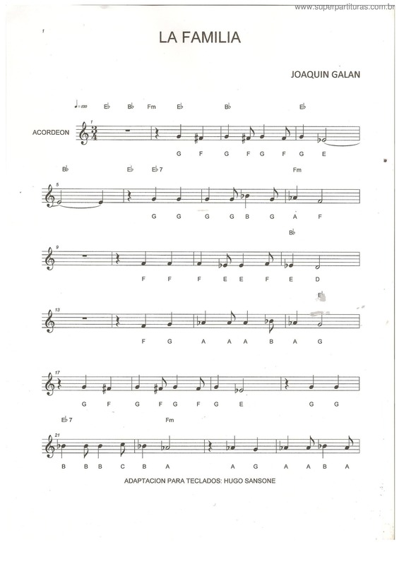 Partitura da música La Familia