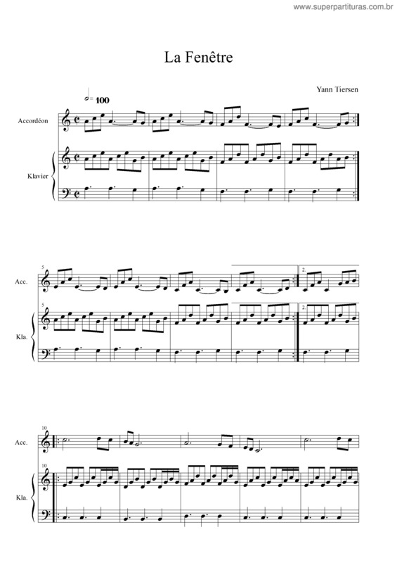 Partitura da música La Fenetre v.2