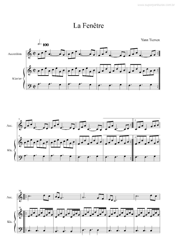 Partitura da música La Fenêtre