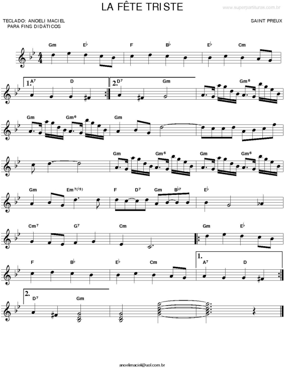 Partitura da música La Fête Triste