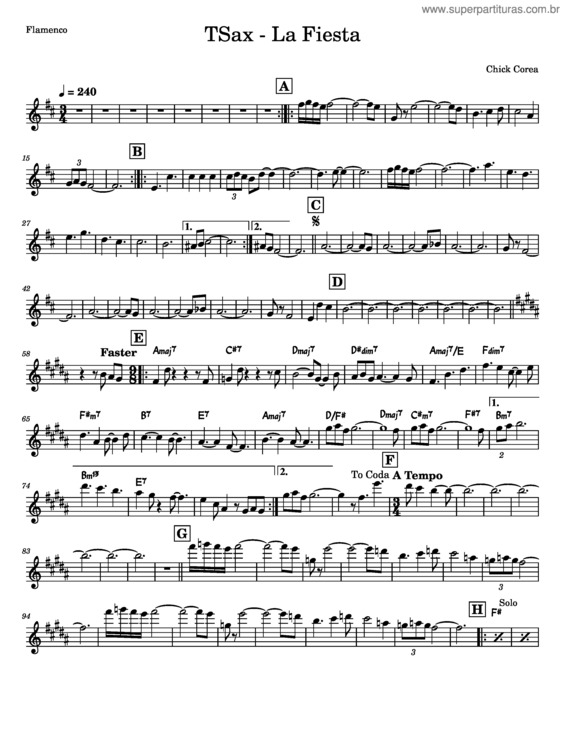 Partitura da música La Fiesta – Chick Corea Tenor Sax