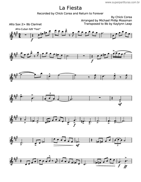 Partitura da música La Fiesta – Chick Corea v.2
