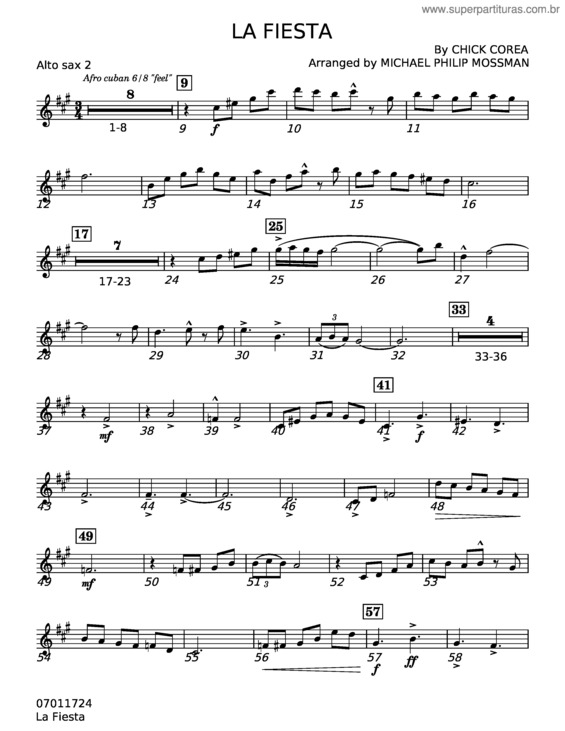 Partitura da música La Fiesta – Chick Corea