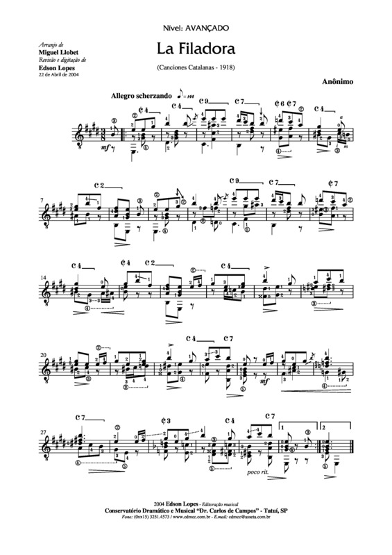 Partitura da música La Filadora v.2