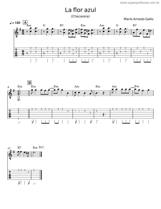 Partitura da música La Flor Azul – Mario Arnedo Gallo