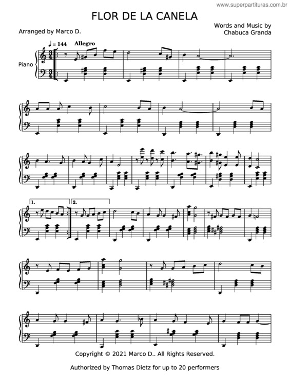 Partitura da música La Flor De La Canela – Chabuca Granda v.2