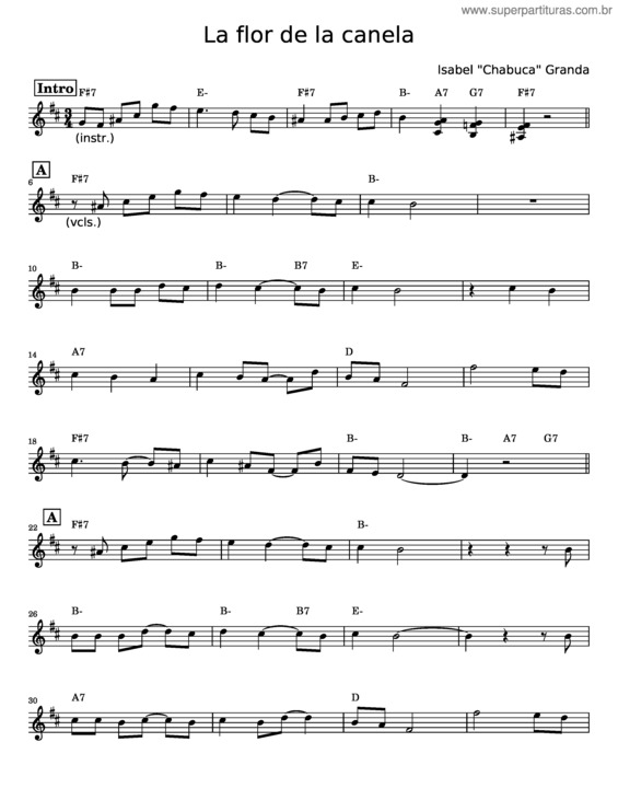 Partitura da música La Flor De La Canela – Chabuca Granda v.3