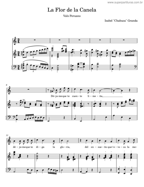 Partitura da música La Flor De La Canela – Isabel Chabuca Granda