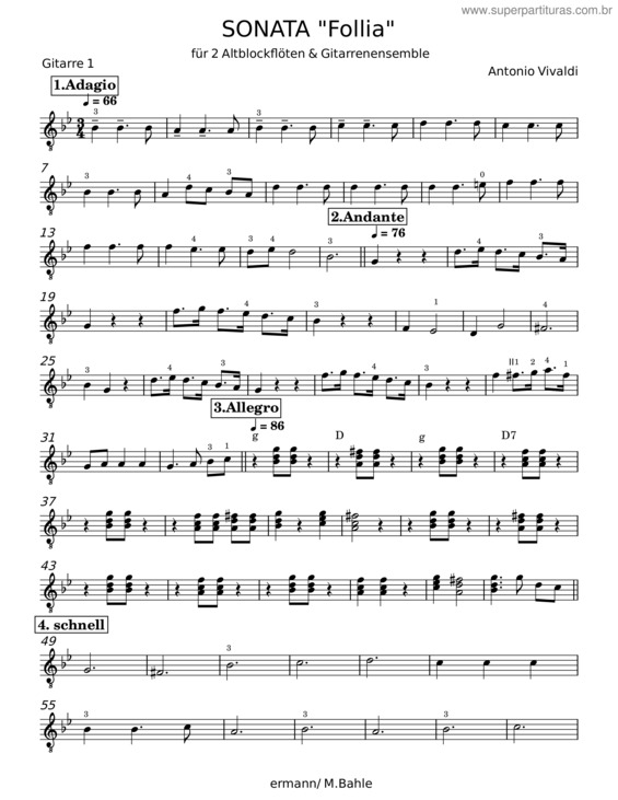 Partitura da música La Follia From Sonata Op.1 No 12/Rv 63 – Antonio Vivaldi v.10