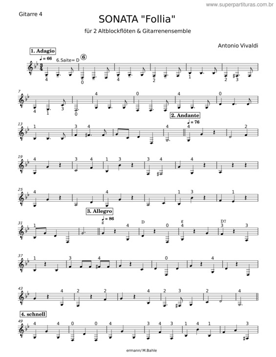Partitura da música La Follia From Sonata Op.1 No 12/Rv 63 – Antonio Vivaldi v.12