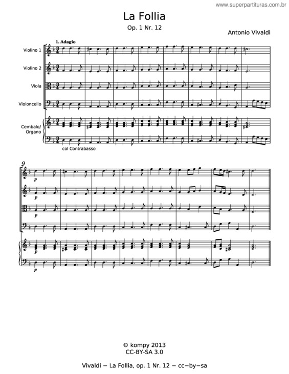 Partitura da música La Follia From Sonata Op.1 No 12/Rv 63 – Antonio Vivaldi v.3