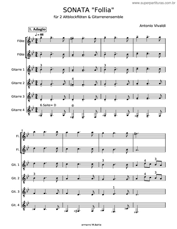 Partitura da música La Follia From Sonata Op.1 No 12/Rv 63 – Antonio Vivaldi v.5