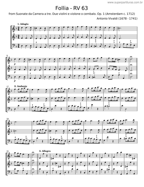 Partitura da música La Follia From Sonata Op.1 No 12/Rv 63 – Antonio Vivaldi v.7