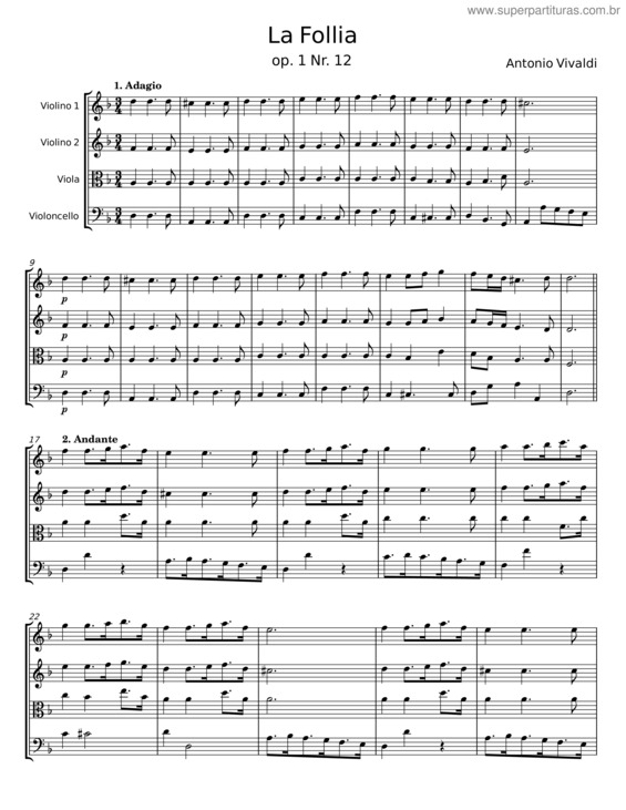 Partitura da música La Follia From Sonata Op.1 No 12/Rv 63 – Antonio Vivaldi v.9