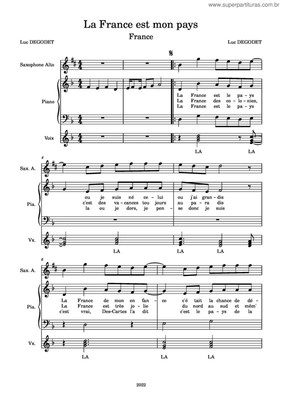 Partitura da música La France Est Mon Pays–Luc Degodet