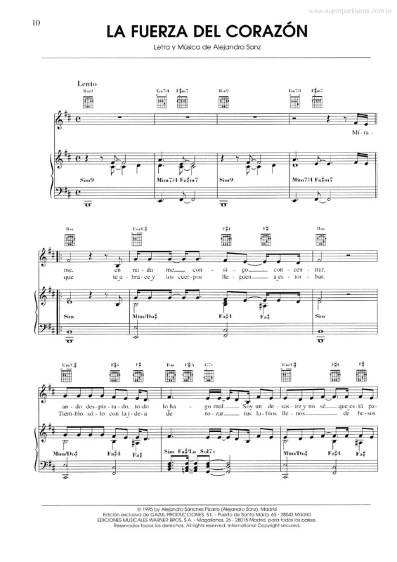 Partitura da música La Fuerza del Corazón