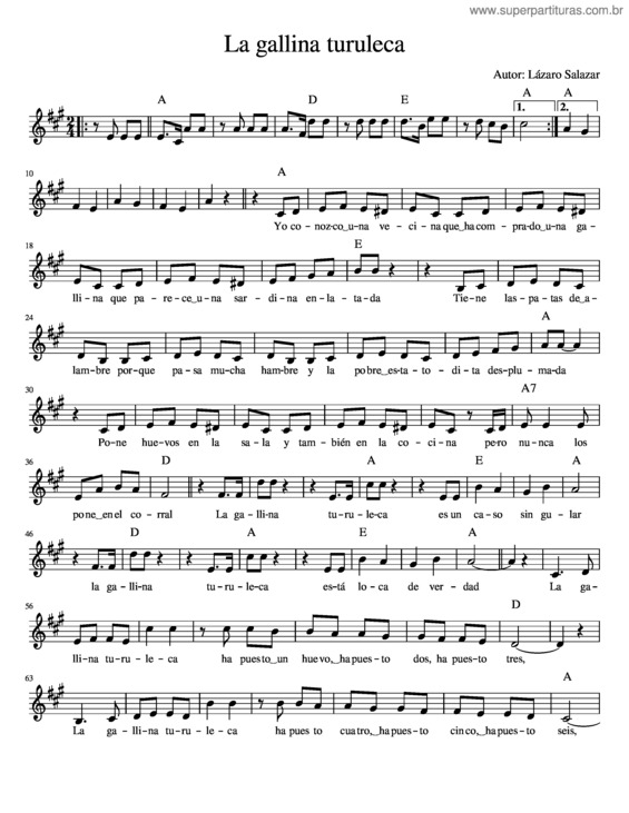 Partitura da música La Gallina Turuleca v.2