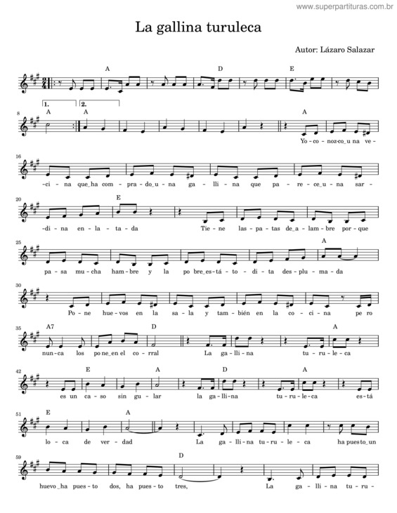 Partitura da música La Gallina Turuleca v.3
