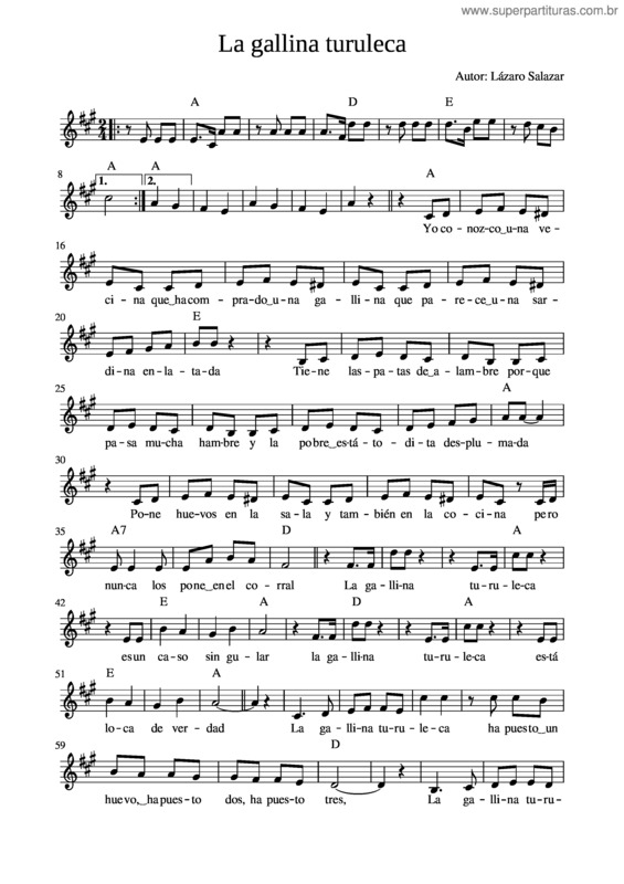 Partitura da música La Gallina Turuleca
