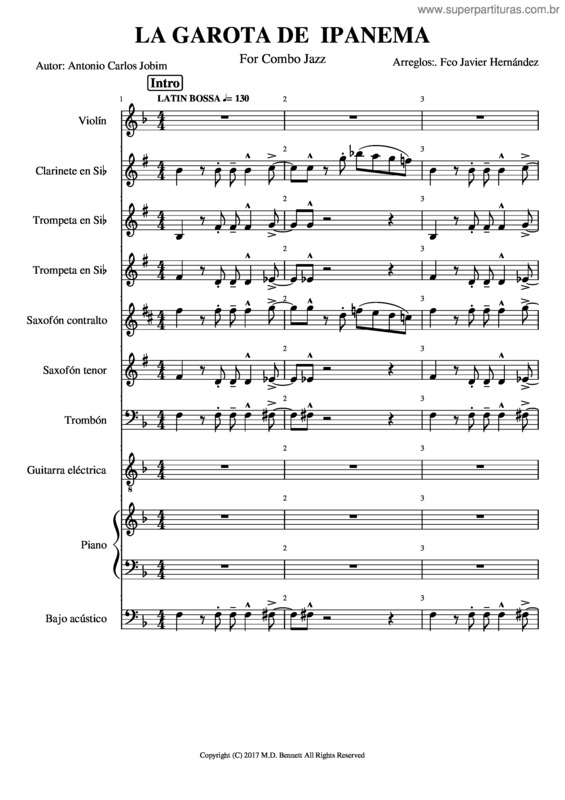 Partitura da música La Garota De Ipanema Combo Jazz