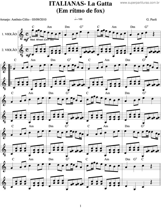 Partitura da música La Gatta