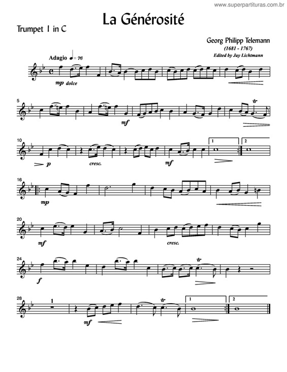 Partitura da música La Générosité