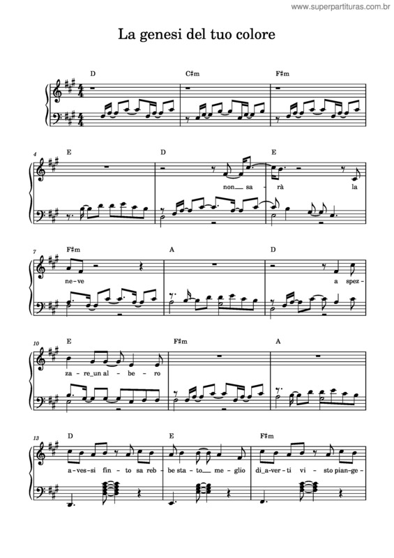 Partitura da música La Genesi Del Tuo Colore – Irama