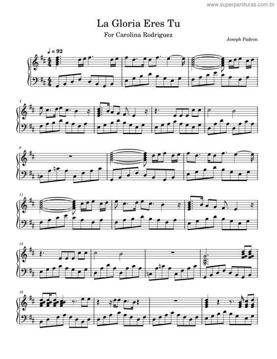 Partitura da música La Gloria Eres Tú – Jose Antonio Mendez La Gloria Eres Tu
