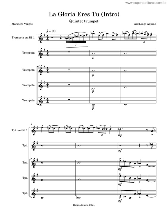 Partitura da música La Gloria Eres Tu  Intro – Cesareliasmar