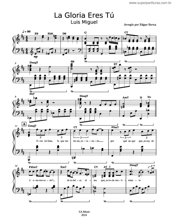 Partitura da música La Gloria Eres Tú v.2