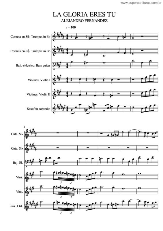 Partitura da música La Gloria Eres Tu v.3