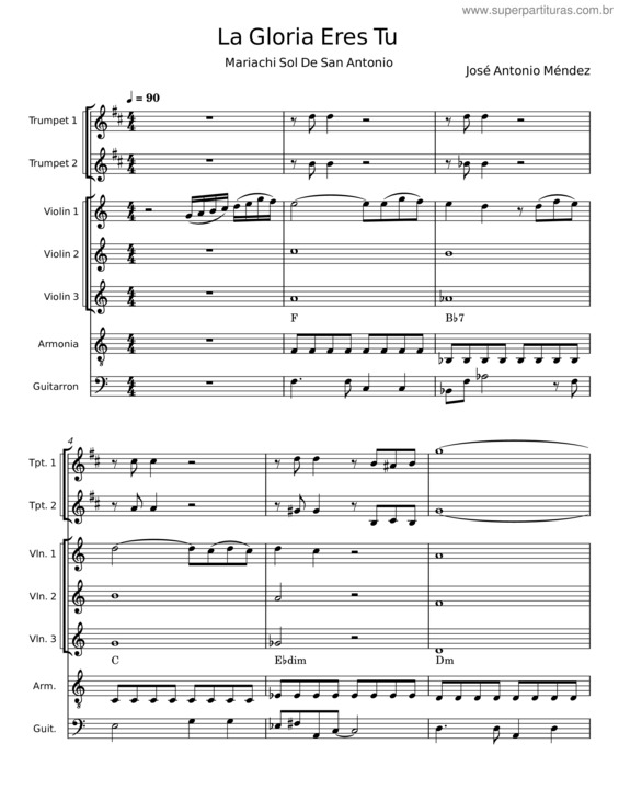 Partitura da música La Gloria Eres Tu v.4